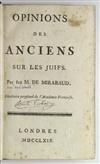 MIRABAUD, JEAN-BAPTISTE DE. Opinions des Anciens sur les Juifs. 1769